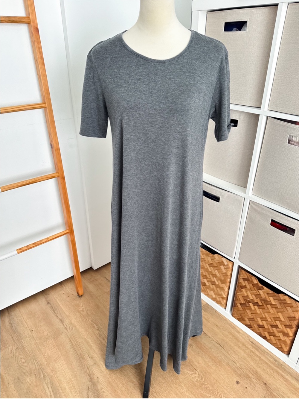 Johnny Was CALME Gray Tencel A-Line Maxi T-Shirt Dress M